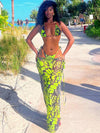 ZASUWA Female Sexy Hot Tie-dye Butterfly Print Mesh 3-Pieces Bikini Set