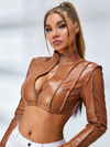 Zipper PU Stand Up Collar Jackets