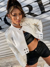 ZASUWA Female Zipper PU With Metal Buttons Faux Leather Jackets
