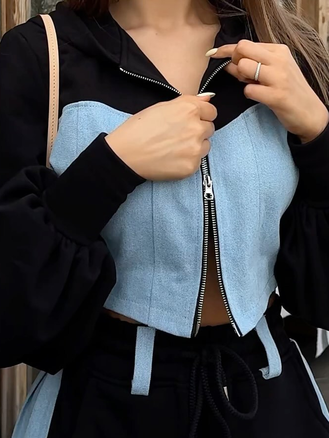 Sexy Contrast Color Pocket Casual Tracksuit