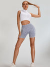 ZASUWA Female Deep V Back Faux Denim Scrunch Bum Ribbed Zipper Short Tacksuit
