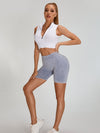 ZASUWA Female Deep V Back Faux Denim Scrunch Bum Ribbed Zipper Short Tacksuit