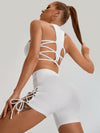 ZASUWA Female Sexy Lace-up Mesh Cross Back Short Tracksuit
