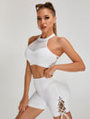 ZASUWA Female Sexy Lace-up Mesh Cross Back Short Tracksuit