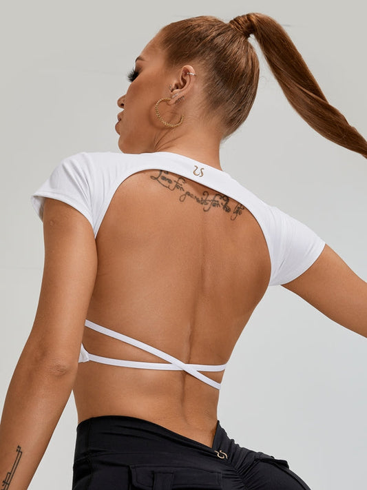 ZASUWA Female Cross Back Backless Cropped Short Sleeves