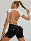 ZASUWA Female Deep V Back Pocket Scrunch Bum Booty Shorts