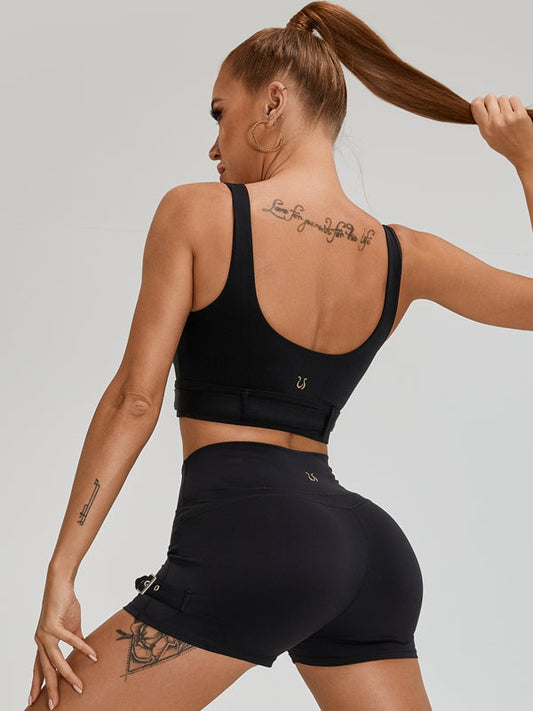 ZASUWA Female Button Backless V-shape Waist Cargo Style Short Tracksuit