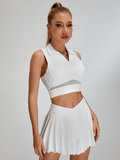 Pleated 2 In 1 Mesh Tennis Skirts Suits