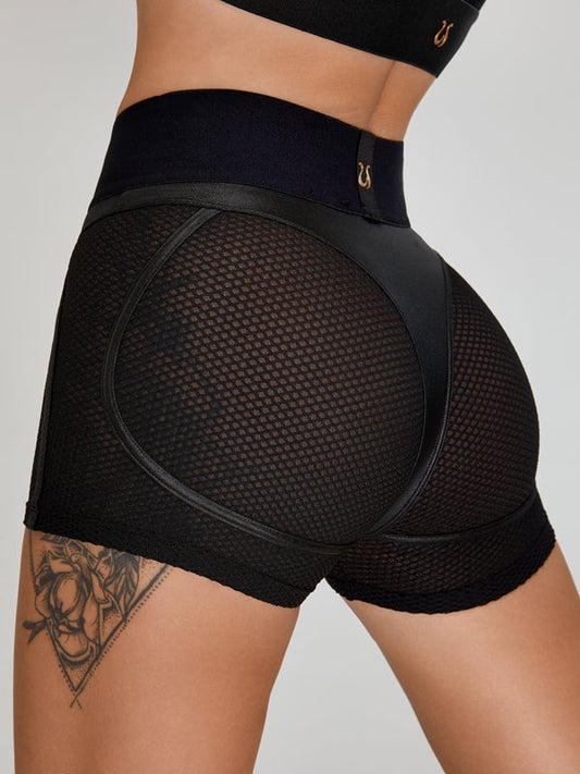ZASUWA Female Fly Eye PU Hip-lift Spandex Gym Booty Shorts
