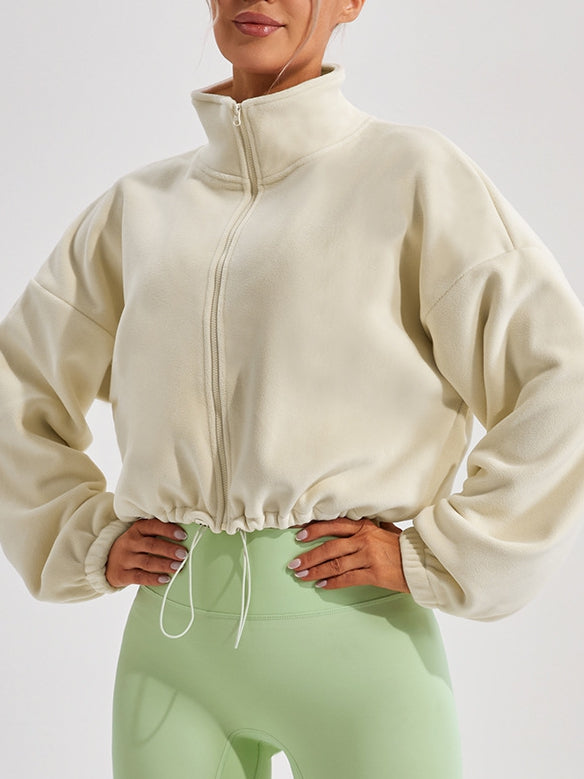 Cropped Fleece Full-Zip Jacket with Stand Collar