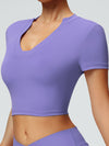 ZASUWA Female Solid Color V-neck Quick Dry Elastic Tight Short Sleeves
