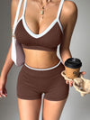 ZASUWA Female Contrast Color Stripe with Chest Pads Gather Shockproof Short Tracksuit