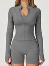 ZASUWA Female Solid Color Stand Up Collar Zipper Thumbholes Jacket