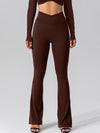 ZASUWA Female V-shape Waist Pocket Solid Color Split High-waisted Flare Pants