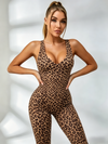 Sexy Leopard Print Cross Back Deep V Back Jumpsuit