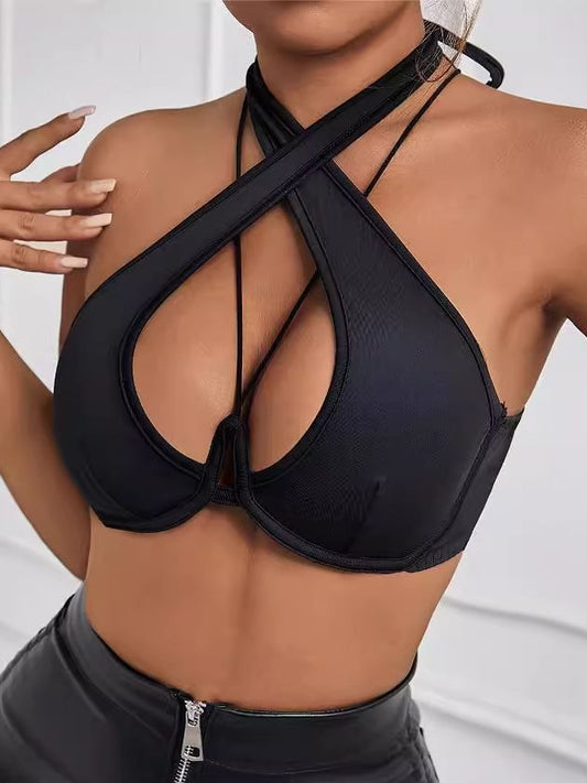 ZASUWA Female Sexy Halter Hollow Out Backless Sports Bras
