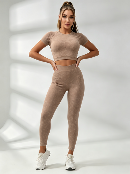 Denim Deep V Back Scrunch Bum Short Tracksuit