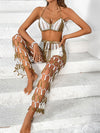 ZASUWA Female Sexy Contrast Color Fishnet Hollow Out 2-Pieces Without Bikini Set Swimwear Cover-up
