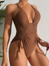 ZASUWA Female Sexy Solid Color Drawstring One Piece