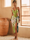ZASUWA Female Hollow Out Lace-up Mesh Print 3-Pieces Bikini Set