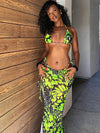 ZASUWA Female Sexy Hot Tie-dye Butterfly Print Mesh 3-Pieces Bikini Set
