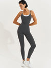 ZASUWA Female U Collar Cross Back Elastic Tight Jumpsuits