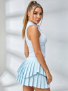 Zip-Up Crop Top & Double-Layered Pleated Skort Active Set