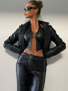 ZASUWA Female Halter Faux Leather Backless with Metal Ring Hollow Out Corset Tank