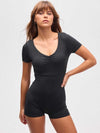 Backless Folds V-neck Short Sleeves Romper