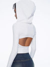 ZASUWA Female Solid Color Hollow Out Hooded Elastic Tight Long Sleeves
