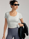 ZASUWA Female Hollow Out Backless U Collar Ribbed Short Sleeves