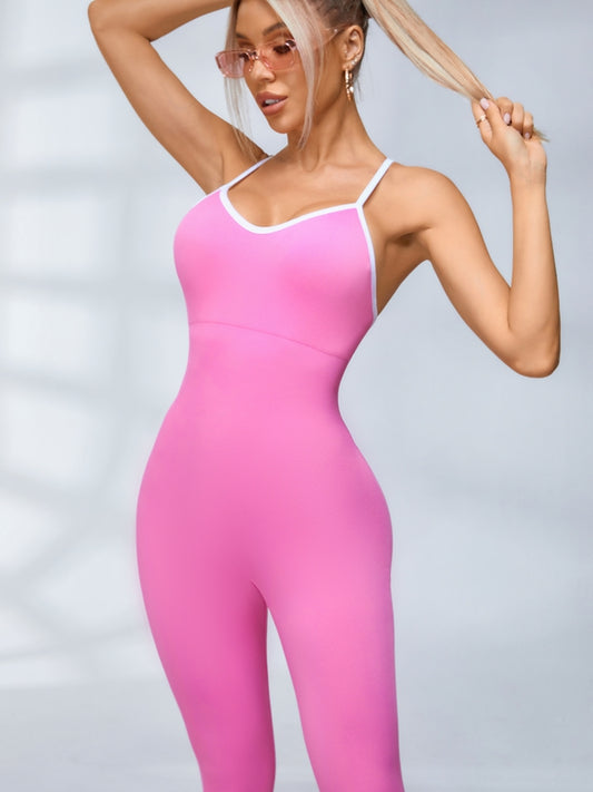 ZASUWA Female Contrast Color Cross Back Ribbed Jumpsuit