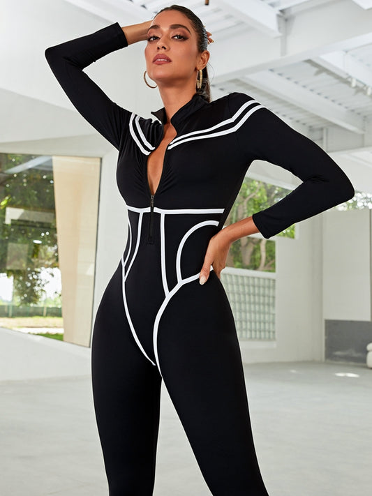 ❤ZASUWA Female Trendy Zipper Stripes Jumpsuit