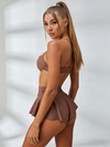 Chic Mocha Ribbed With Ruffled Skort Bottom Skirt Suit