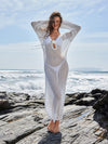 ZASUWA Female Sexy Fishnet Hollow Out Flower V-neck Swimwear Cover Dress Without Bikini