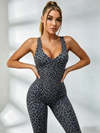 Sexy Leopard Print Cross Back Deep V Back Jumpsuit