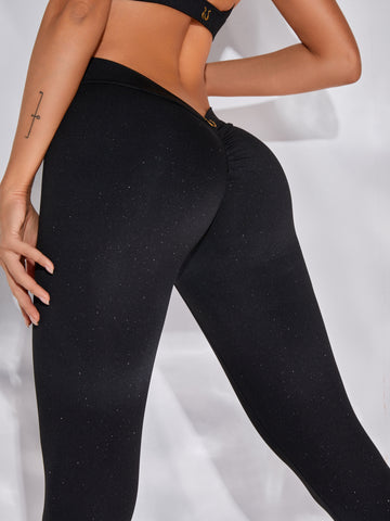 ZASUWA Female Shining Stars Deep V Back Scrunch Bum Leggings