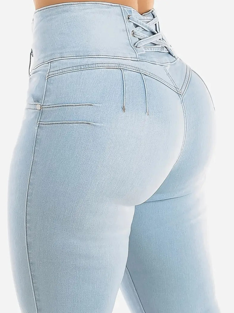 Sexy Denim Hip-lift High-waisted Cross Leggings
