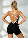Contrast Color Cross Back Ribbed Romper