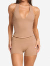 ZASUWA Female Solid Color V-neck Halter Backless with Chest Pads Quick Dry Tank