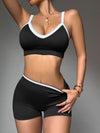 ZASUWA Female Contrast Color Stripe with Chest Pads Gather Shockproof Short Tracksuit