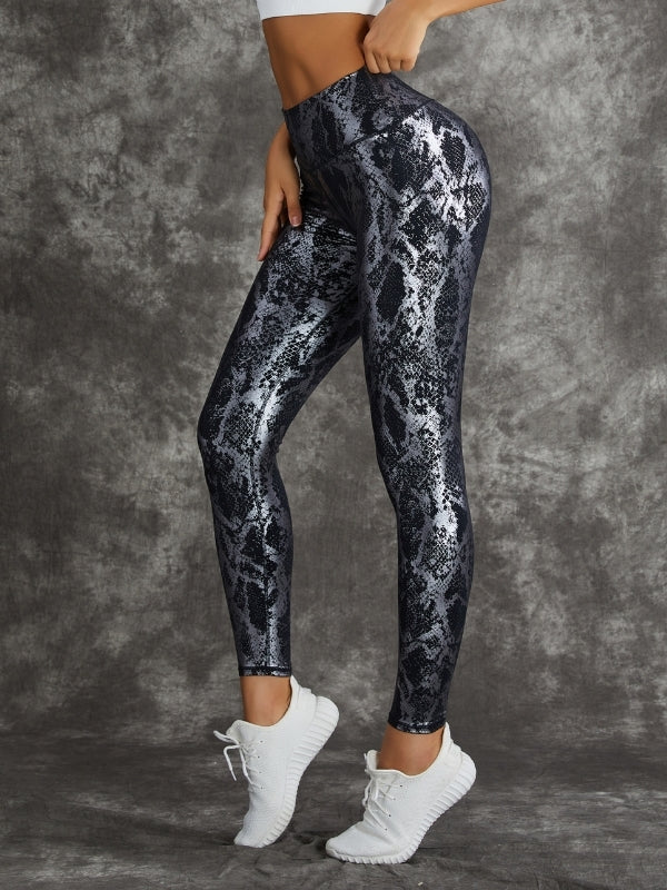 Hochtaillierte Leggings mit Bronzeschlangenmuster