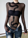 ZASUWA Female Mesh Snake Print Bodysuit