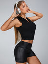 ZASUWA Female Glossy PU Faux Leather Peach Butt Spandex Gym Booty Shorts