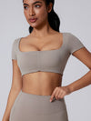 ZASUWA Female Sexy Solid Color U Collar Folds Quick Dry Short Sleeves