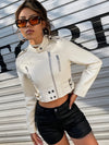 ZASUWA Female Zipper PU With Metal Buttons Faux Leather Jackets
