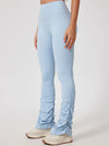 ZASUWA Female Solid Color Flare Folds High-rise Leggings