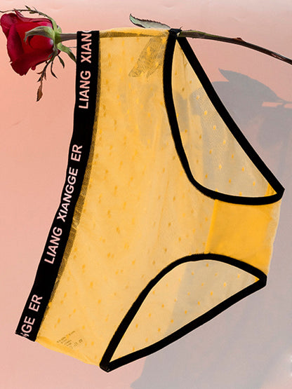 Sexy Wave Point Mesh Contrast Color Panties
