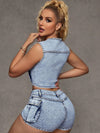ZASUWA Female Denim Zipper with Metal Buttons Short Tracksuit