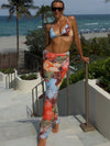 ZASUWA Female Sexy Backless Flowers Print Mesh 3-Pieces Bikini Set